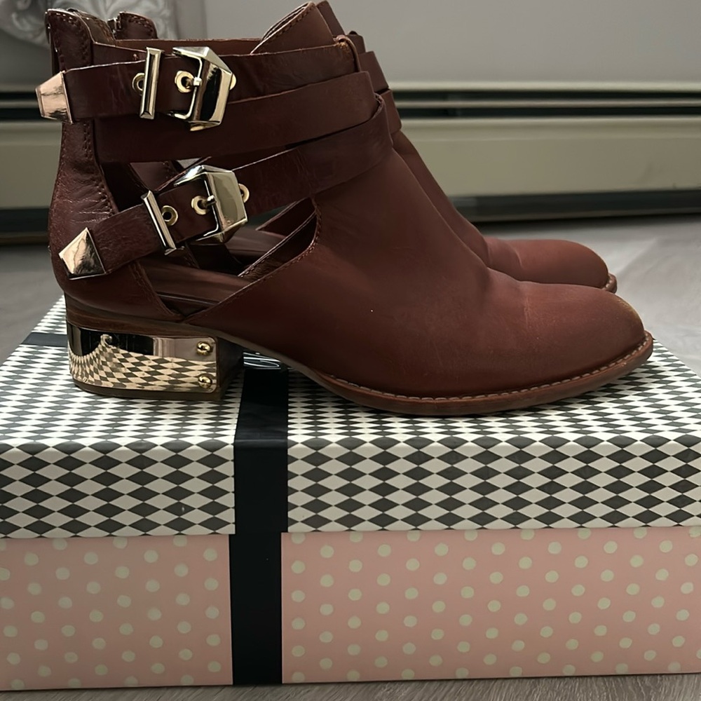 Jeffery Campbell Brown with gold accent booties